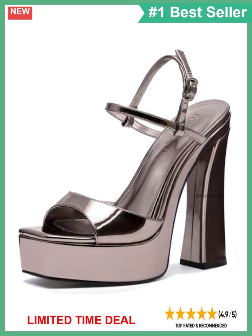 ToroToro Platform High Chunky Heel Sandals Buckle Ankle Strap Square Toe